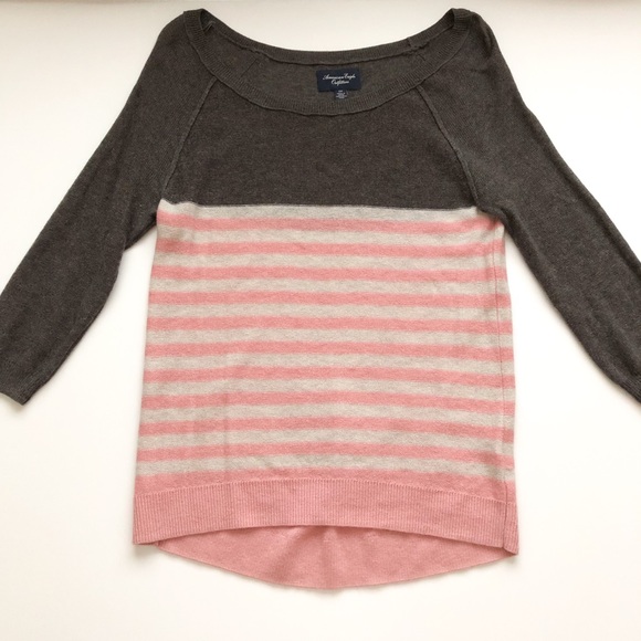 American Eagle Outfitters Sweaters - American Eagle pink striped sweater gray